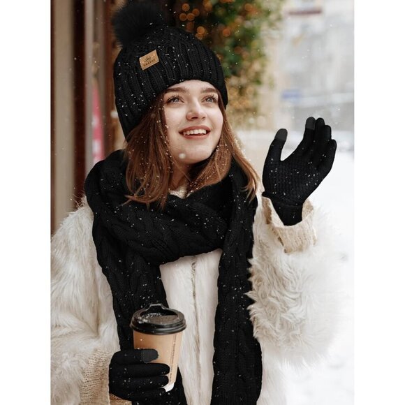 Winter Warm Knitted 4-in-1 Set Hat Scarf Gloves Ear Warmer Men Women
